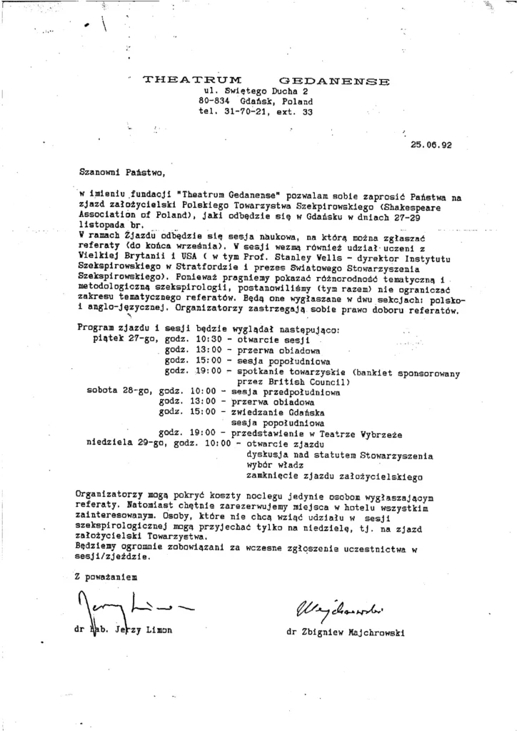 program zjazdu założycielskiego PTS