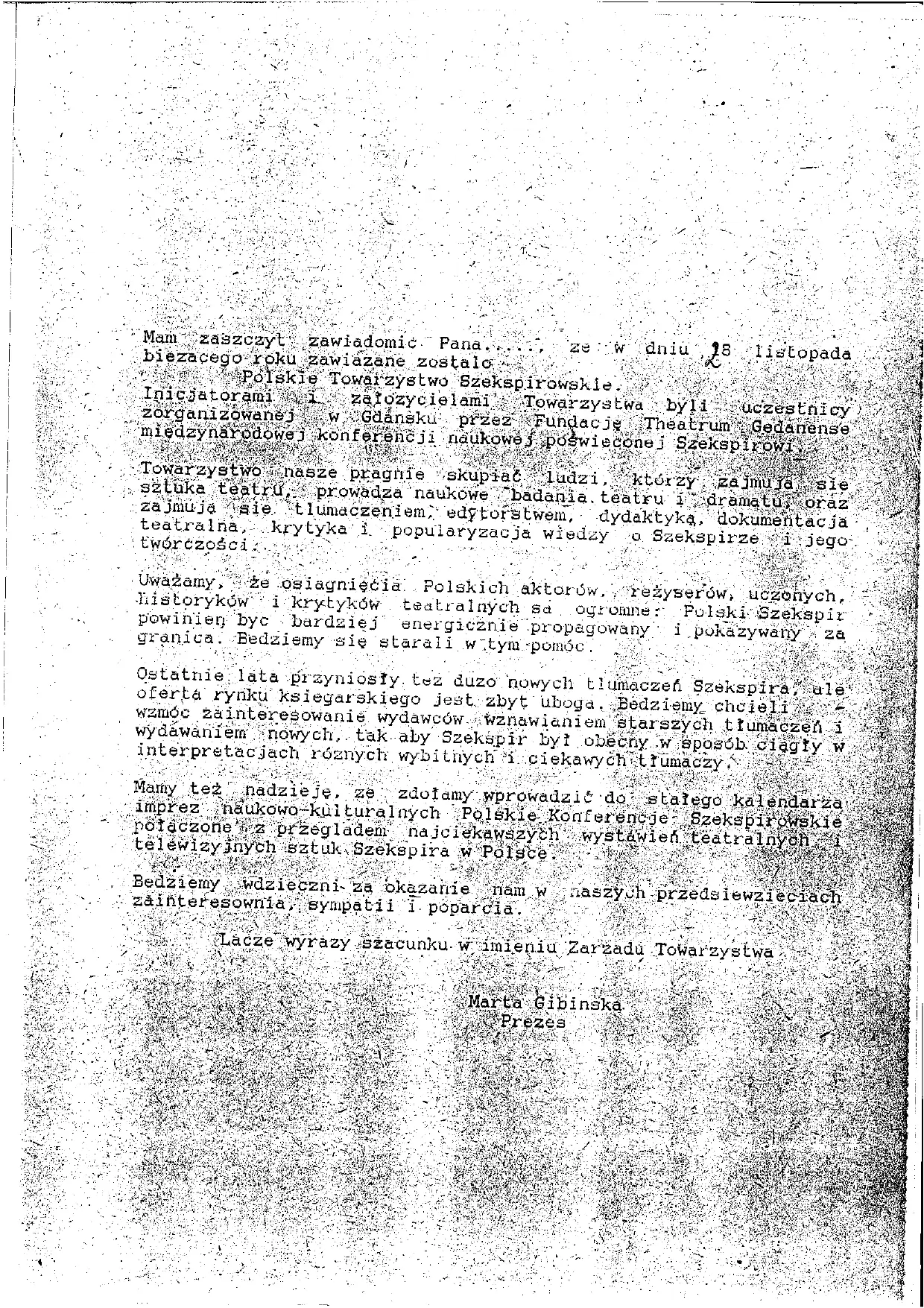 tekst zawiadamiający o zawiązaniu PTS