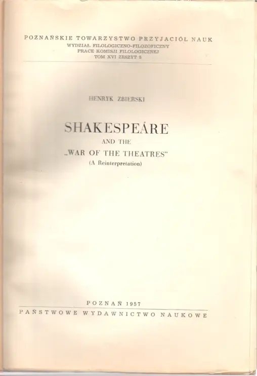 Praca doktorska prof. Zbierskiego Shakespeare and the War of the Roses.